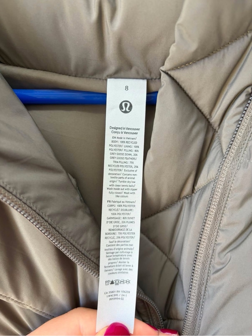 Lululemon WARM ASH GREY Wunder Puff Super-Cropped goose down Vest size 8 - Picture 14 of 16
